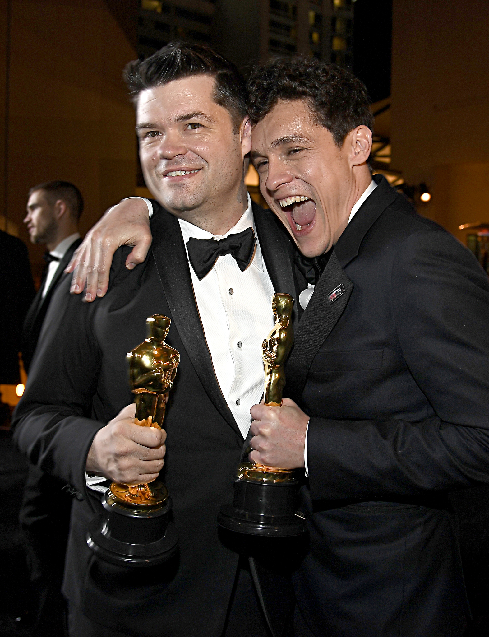 Chris Miller (Left) and Phil Lord (Right) after winning the Academy Award for Best Animated Feature for Spider-Man: Into the Spider-Verse