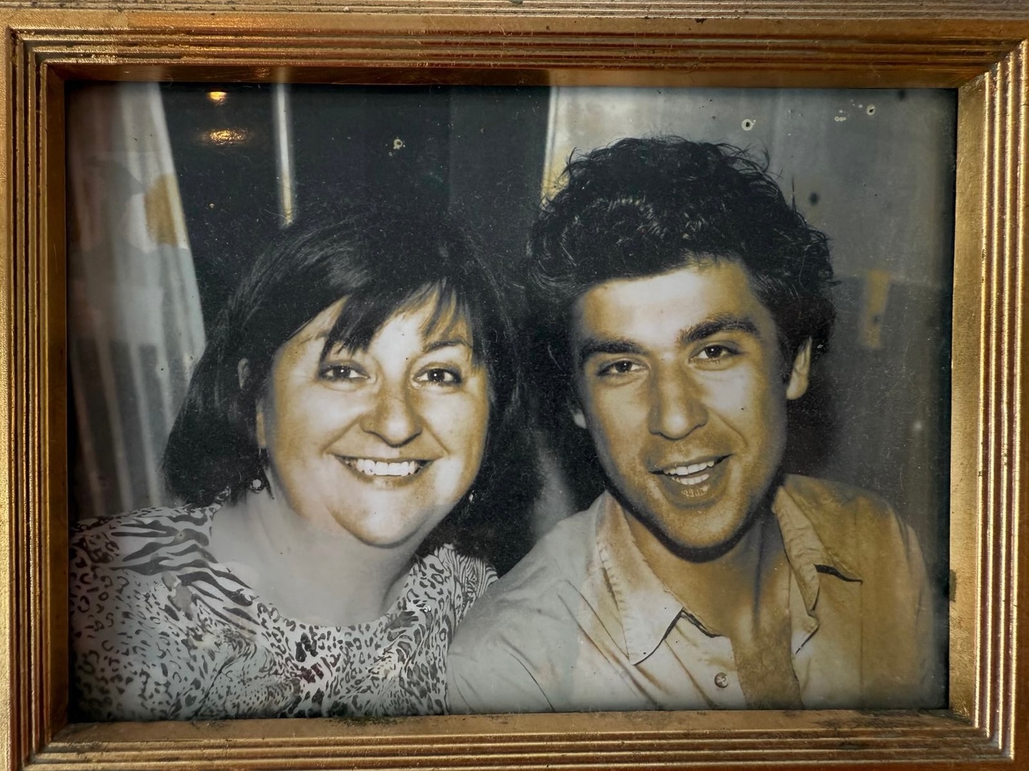 A photo frame of James Lance alongside his late mother Catherine Lance