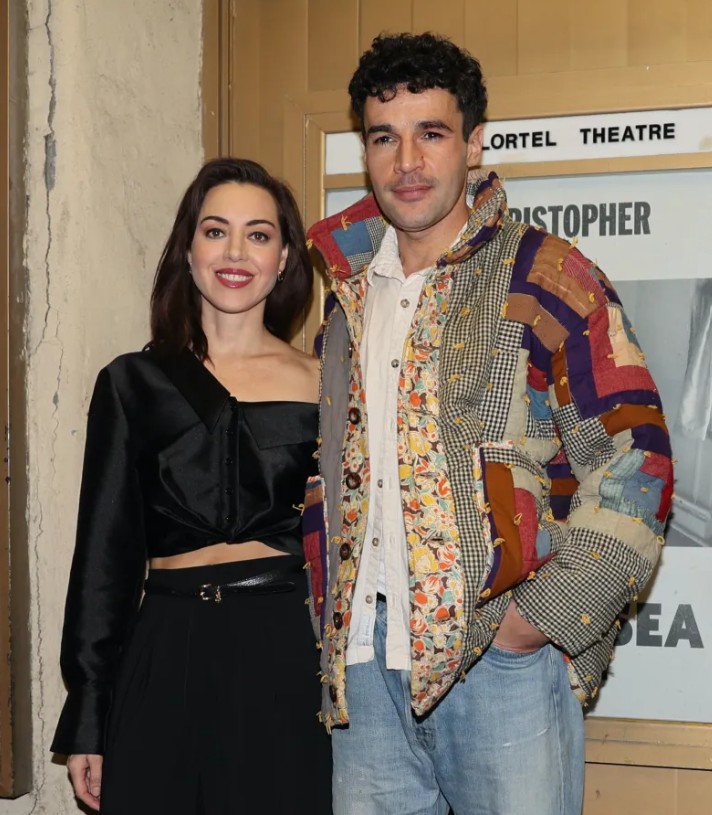 Christopher Abbott with his partner, Aubrey Plaza, at the Lucille Lortel Theater in 2023