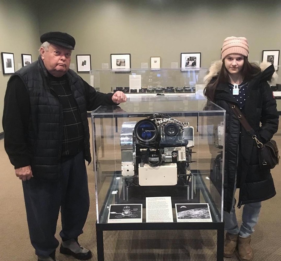 Chloe East with her grandfather at the East Man Musuem